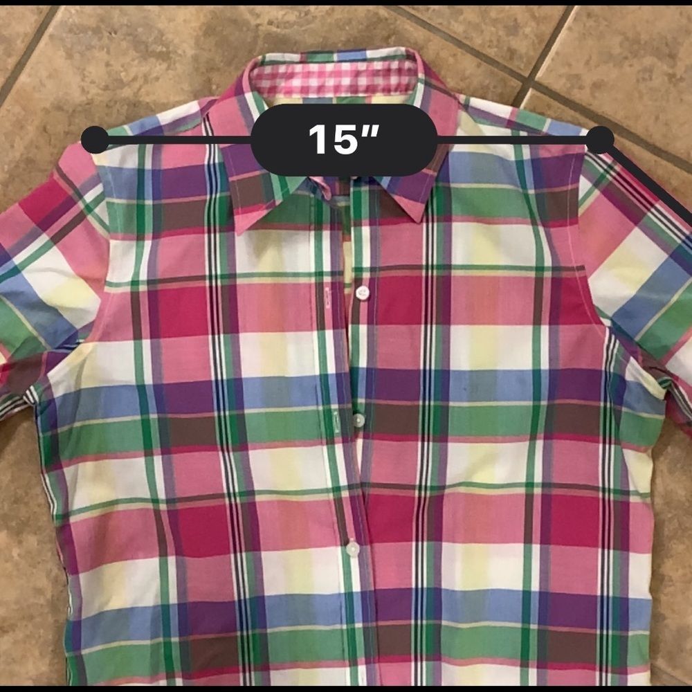 Chaps No Iron Plaid 3/4 Sleeve Blouse EUC - Picture 6 of 7